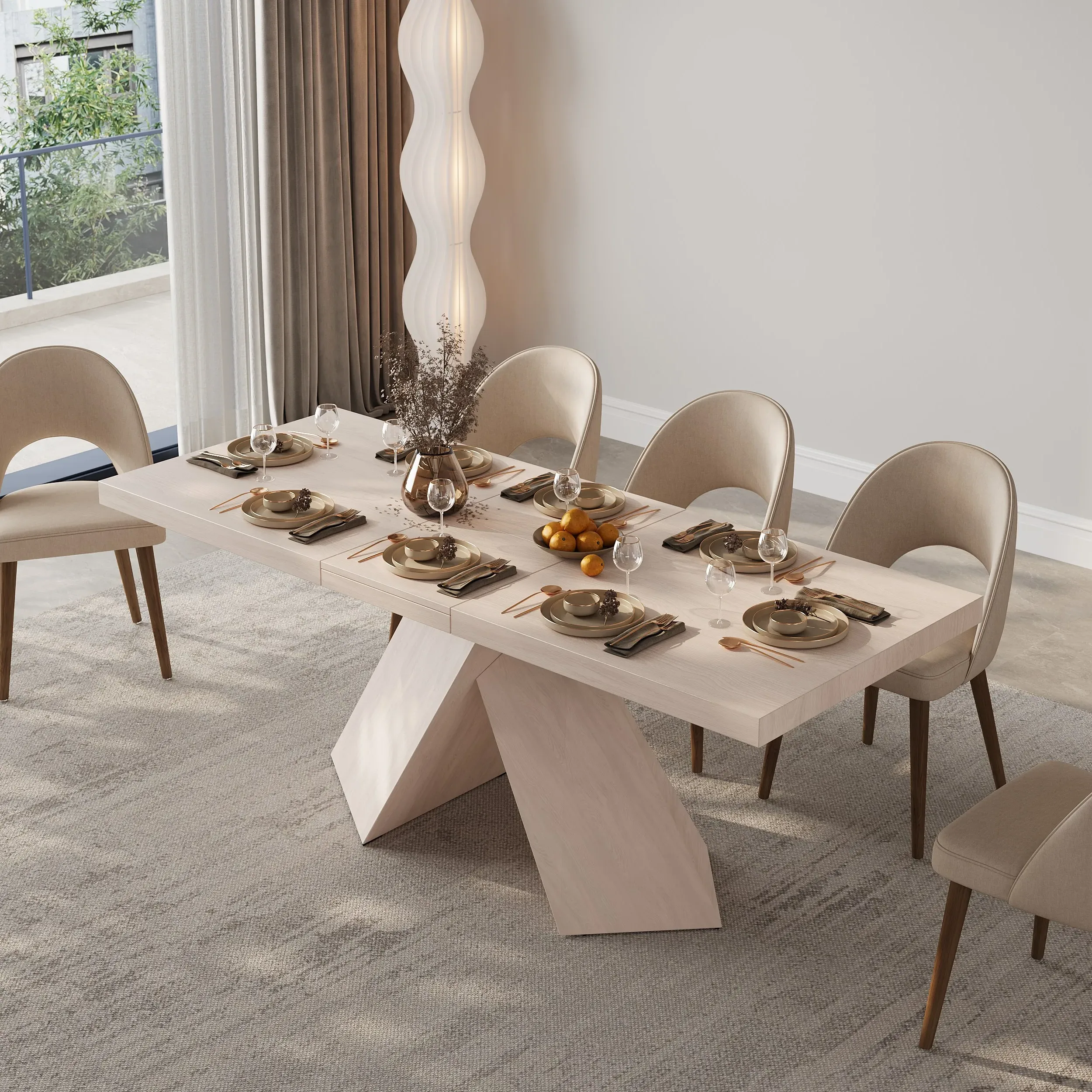Rectangle Extendable Dining Table - Whitewash, MDF