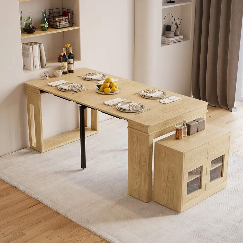 Rectangle Extendable Dining Table with Storage - Natural