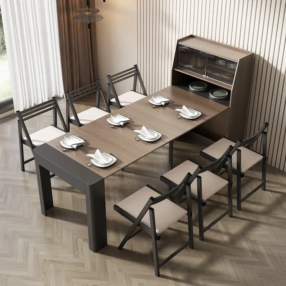 Rectangle Extendable Dining Table with Storage - Walnut, Gray image