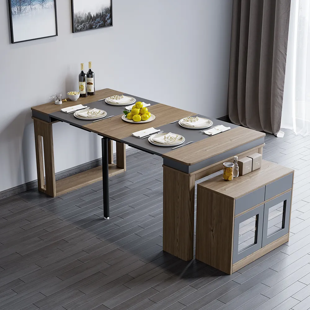 Rectangle Extendable Dining Table with Storage - Walnut, Gray