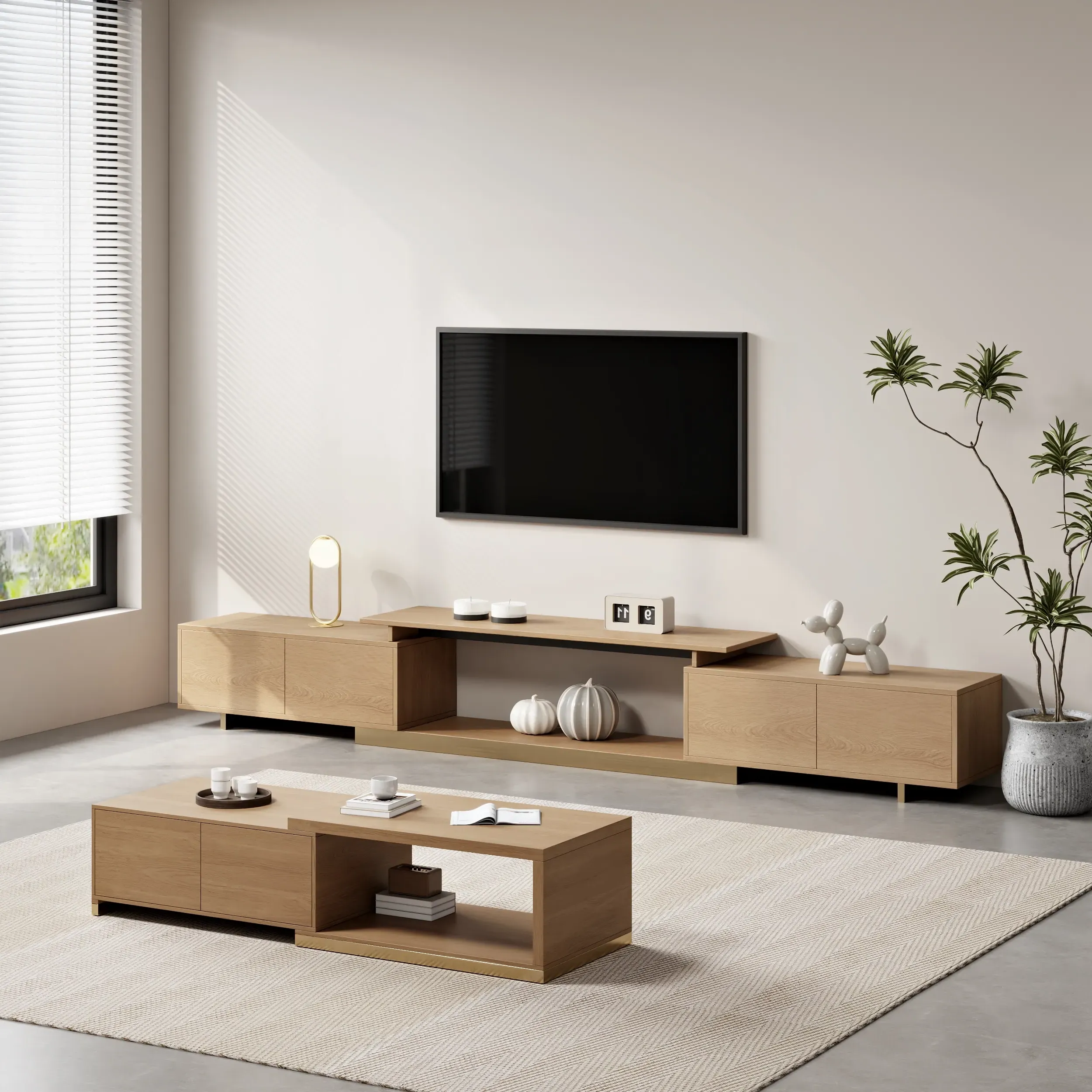 Rectangle Extendable TV Stand & Coffee Table Set - Natural
