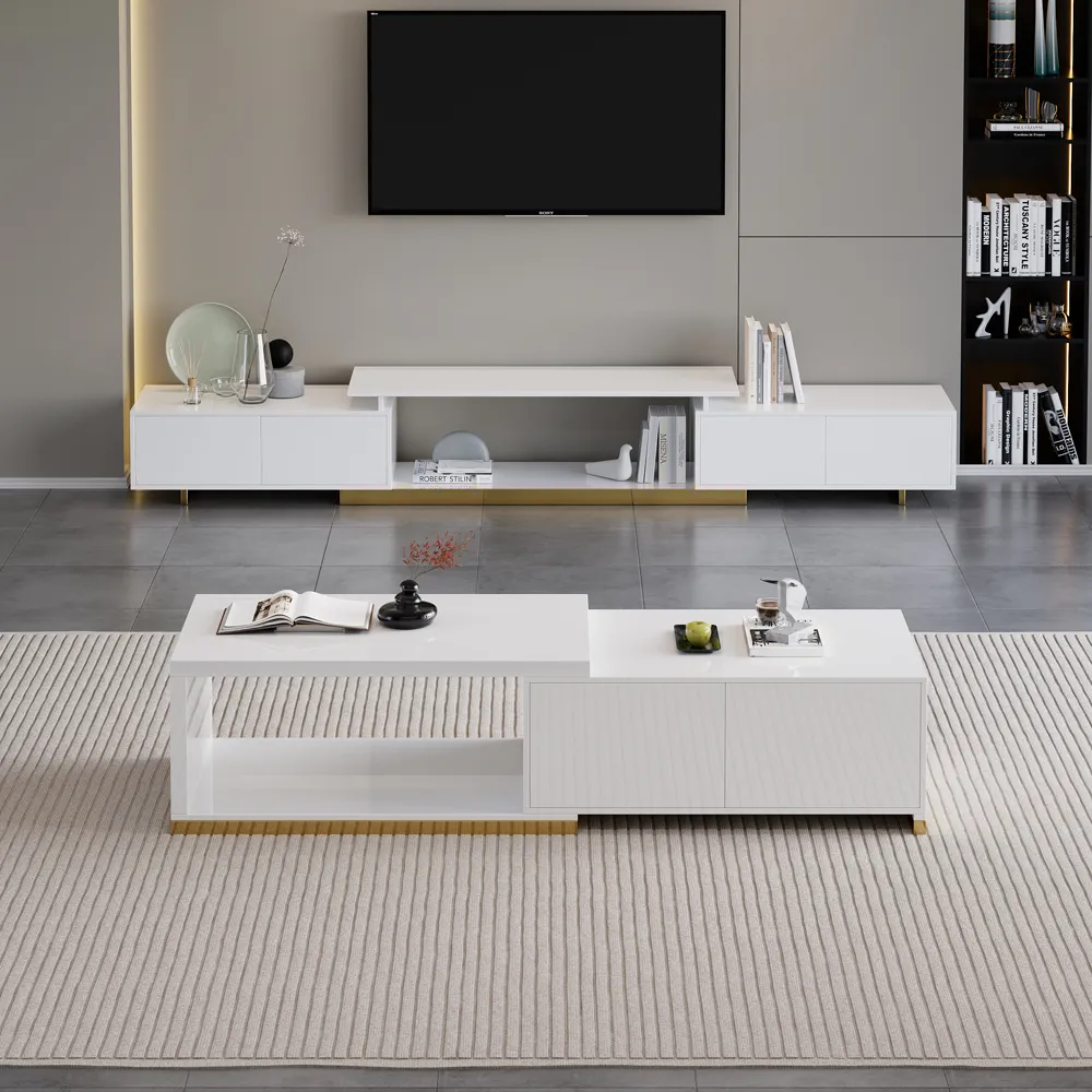 Rectangle Extendable TV Stand & Coffee Table Set - White