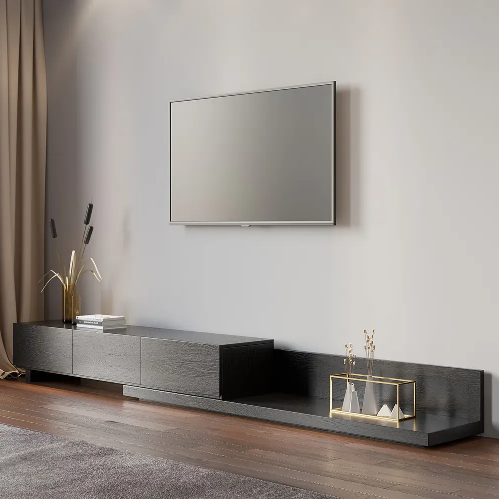 Rectangle Extendable TV Stand with 3 Drawers - Black