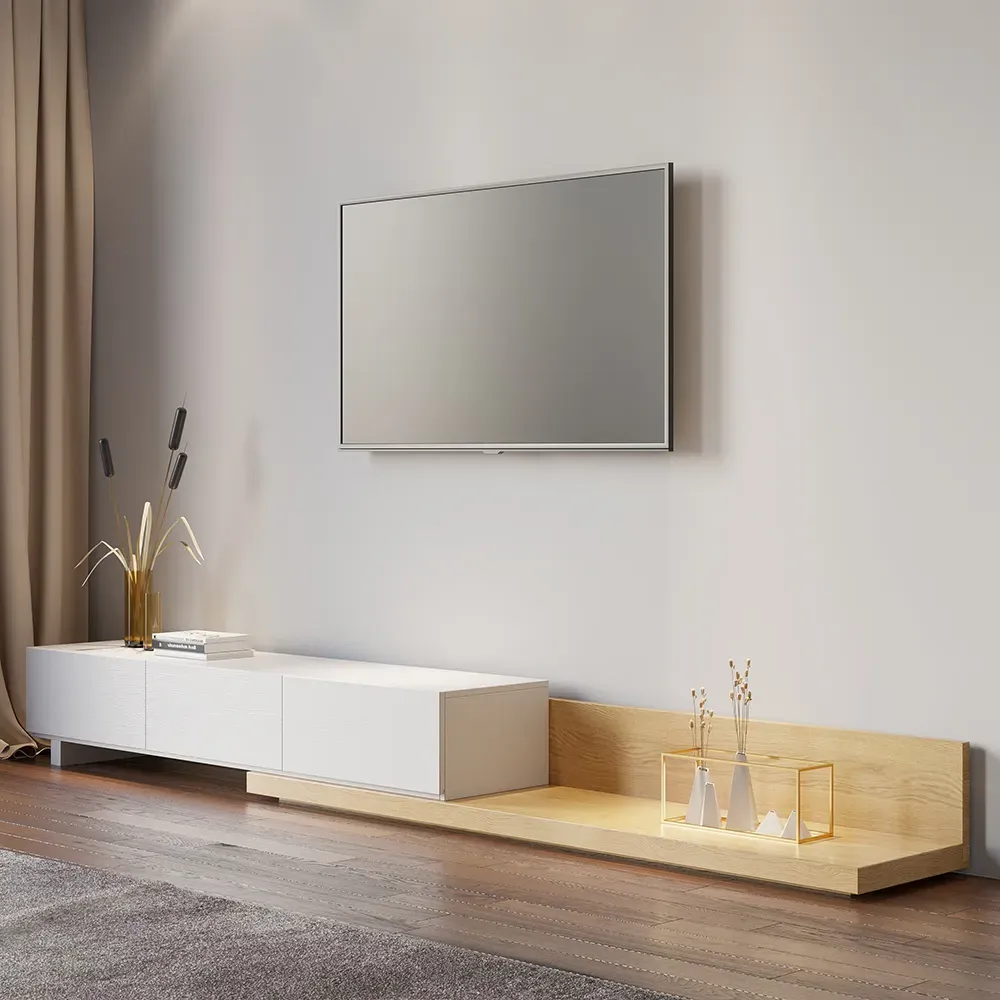 Rectangle Extendable TV Stand with 3 Drawers - Natural, White