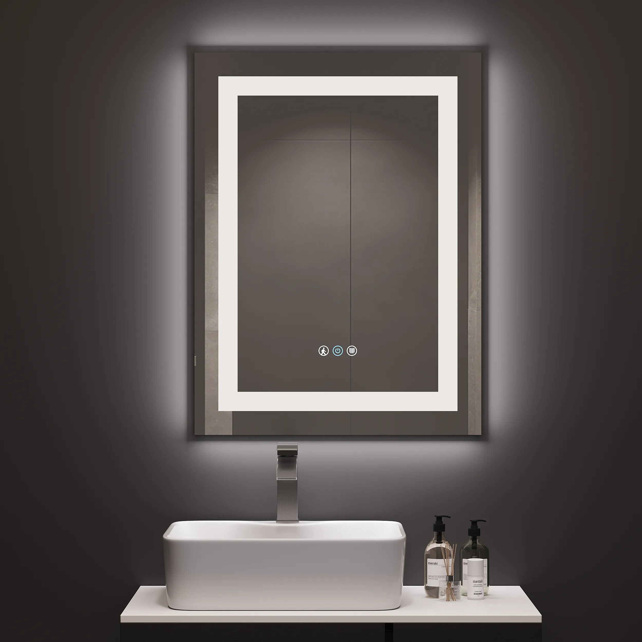 Rectangle LED Bathroom Mirror with Anti-Fog & Bluetooth