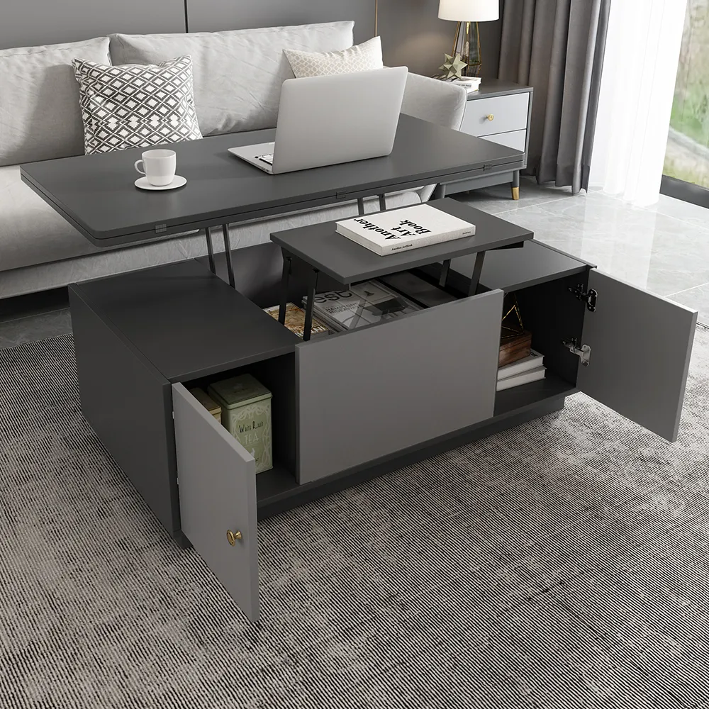 Rectangle Lift-Top Coffee Table Extendable with Storage - Grey