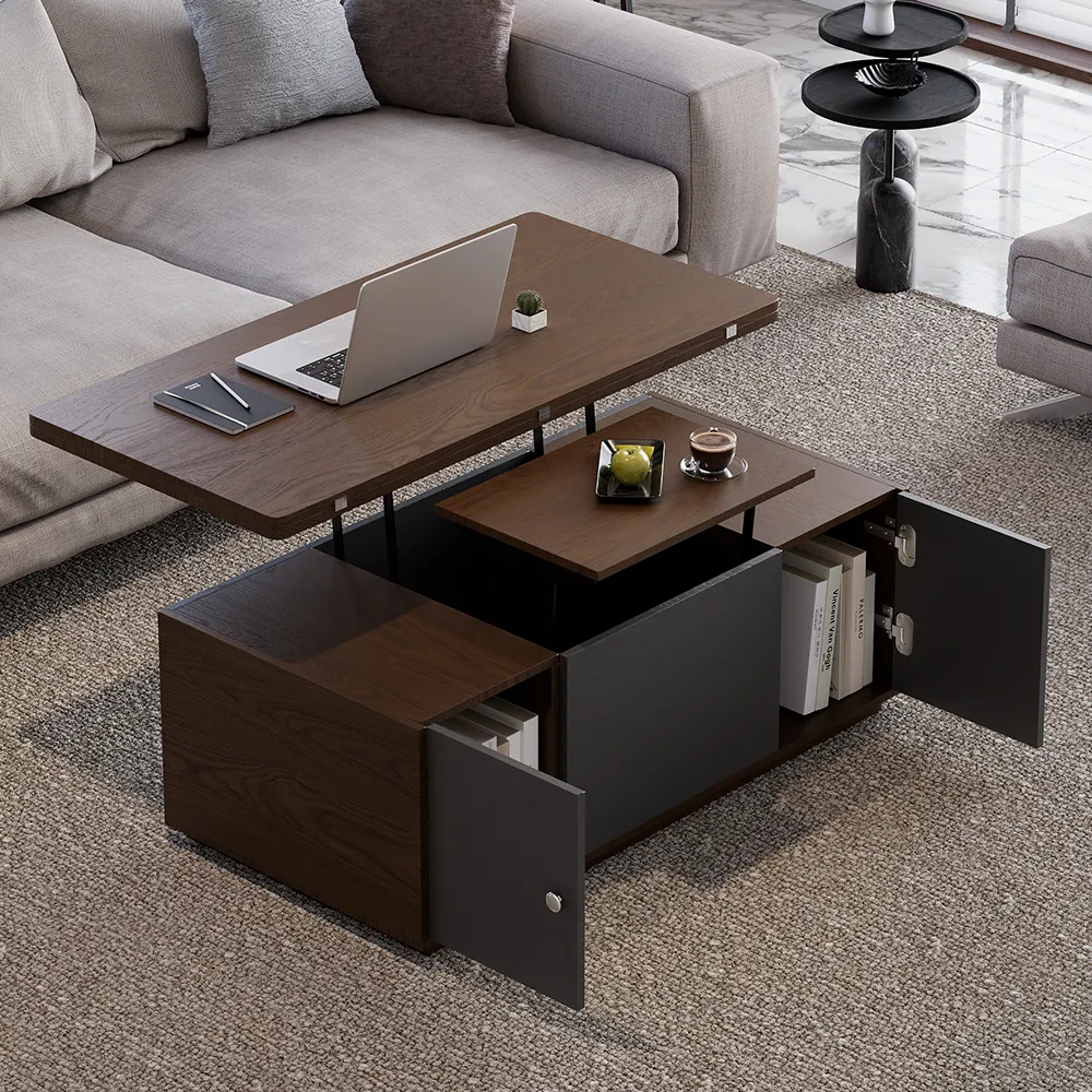 Rectangle Lift-Top Coffee Table Extendable with Storage - Walnut