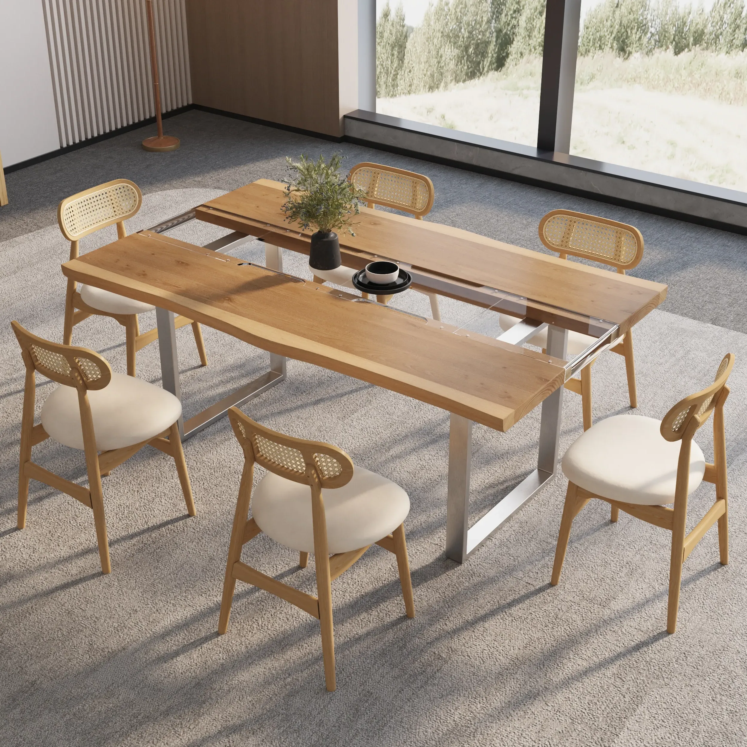 Rectangle Live Edge Dining Table & 6 Chairs Set - Clear Acrylic image