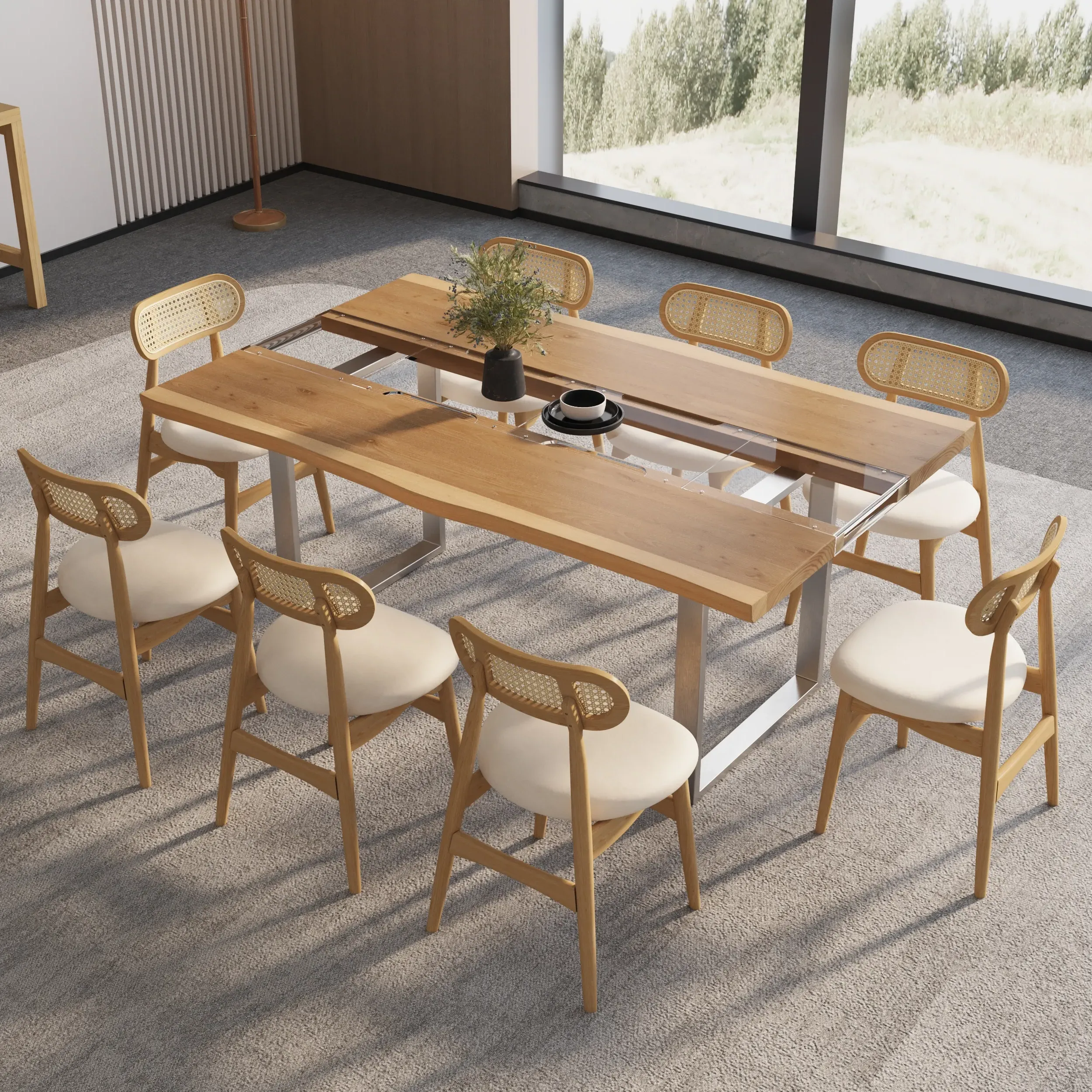Rectangle Live Edge Dining Table & 8 Chairs Set - Clear Acrylic image