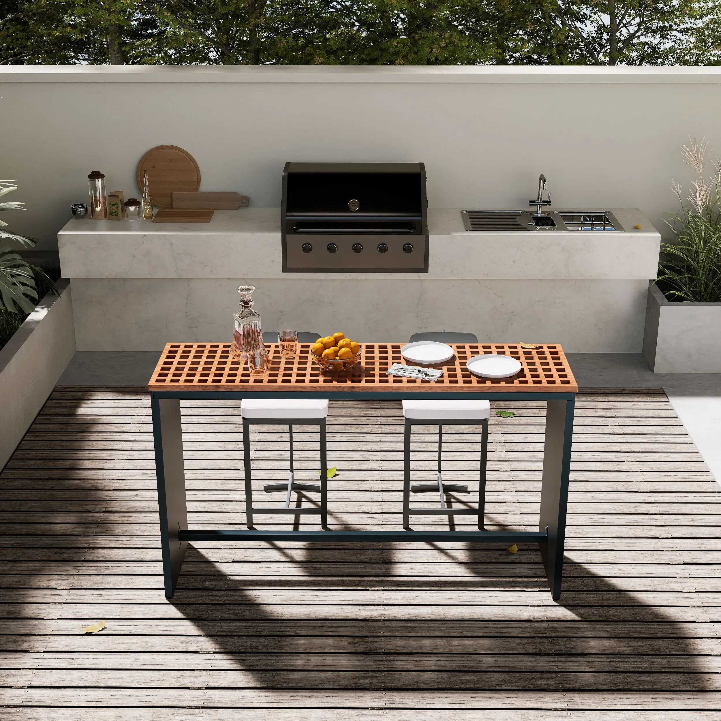 Rectangle Teak Bar Table - Natural