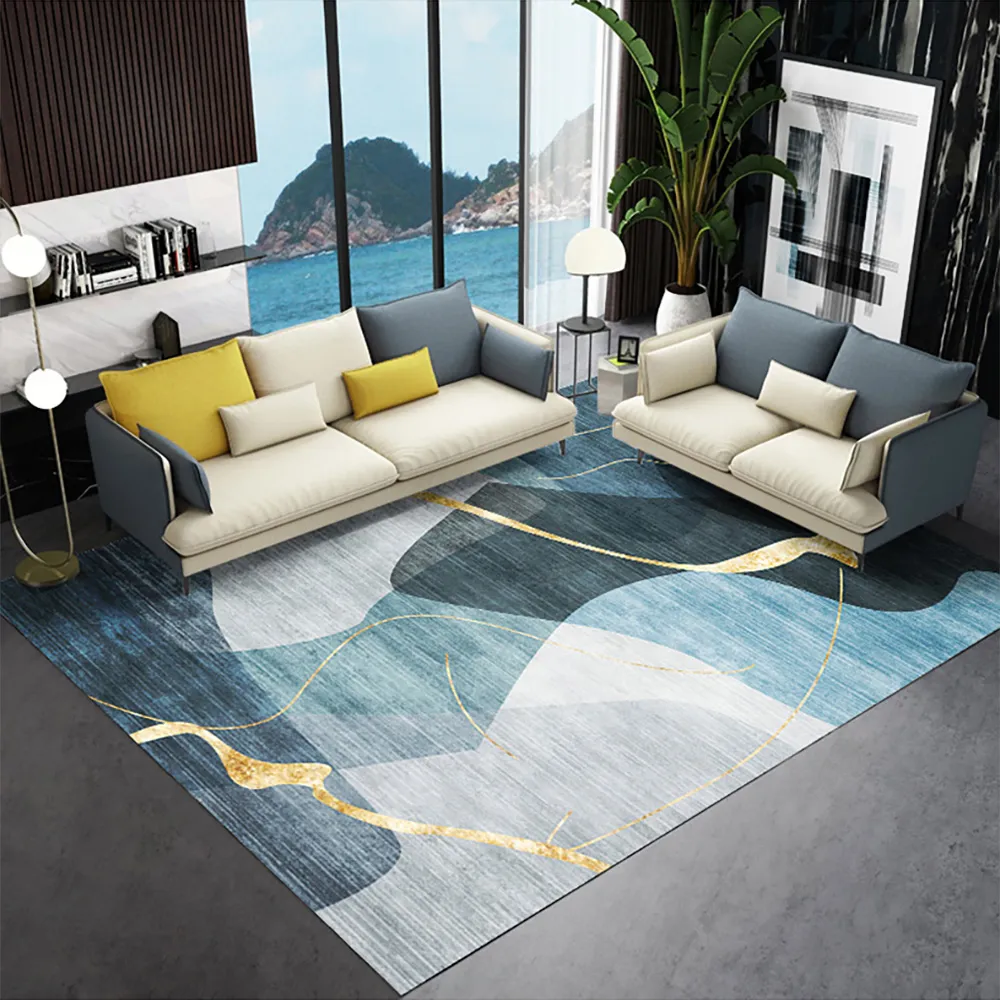 Rectangular Area Rug - Blue & Gold, Nylon image