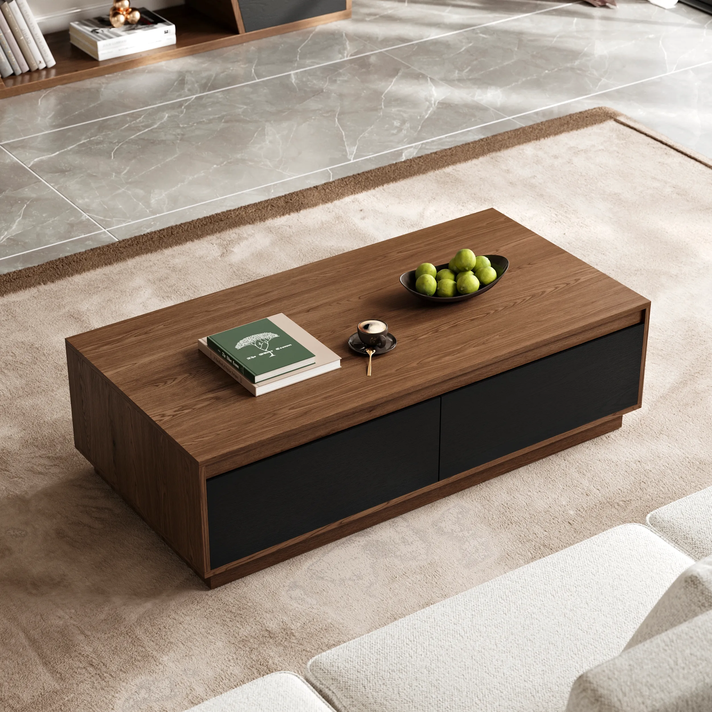 Rectangular Coffee Table with Storage - Black, Walnut
