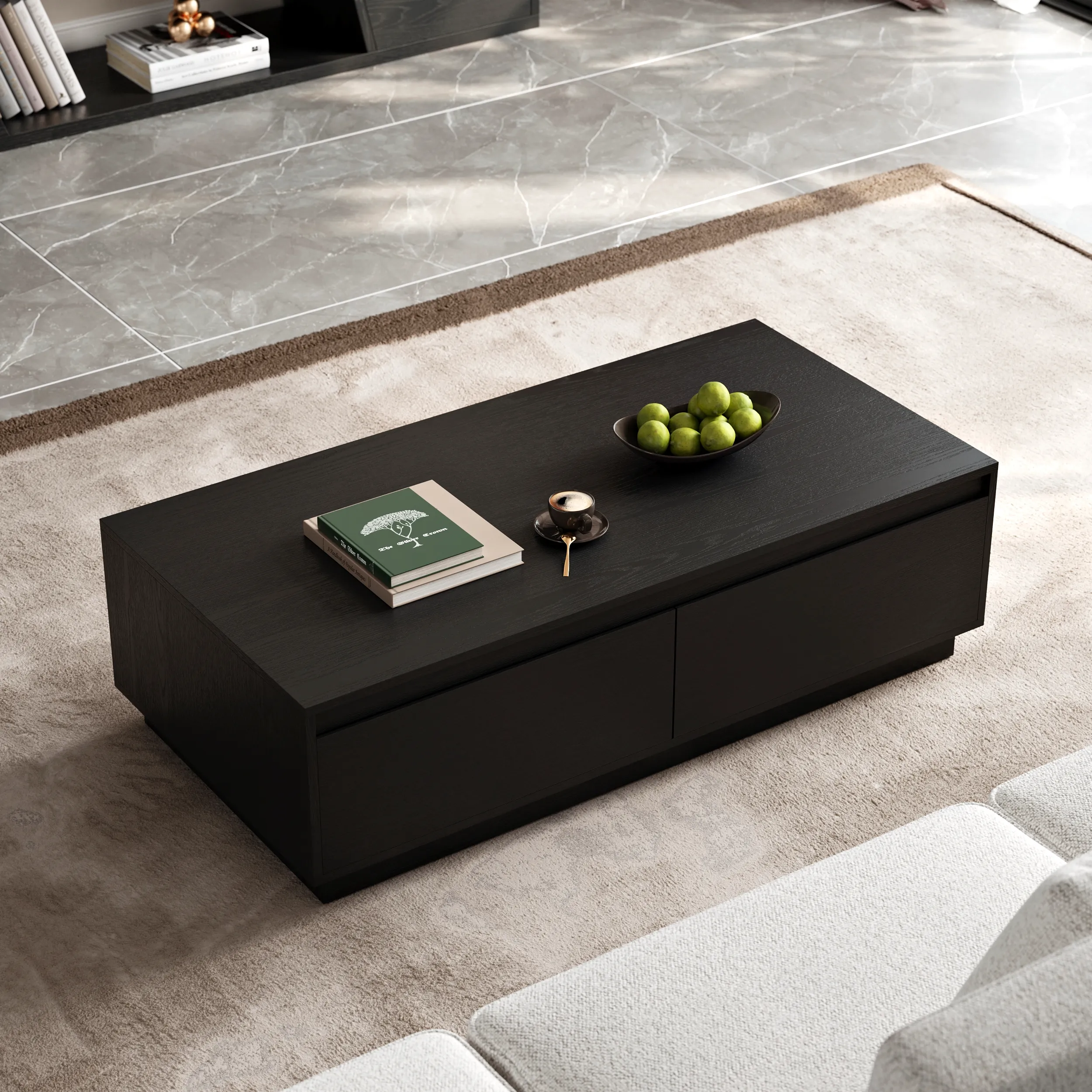 Rectangular Coffee Table with Storage - Black