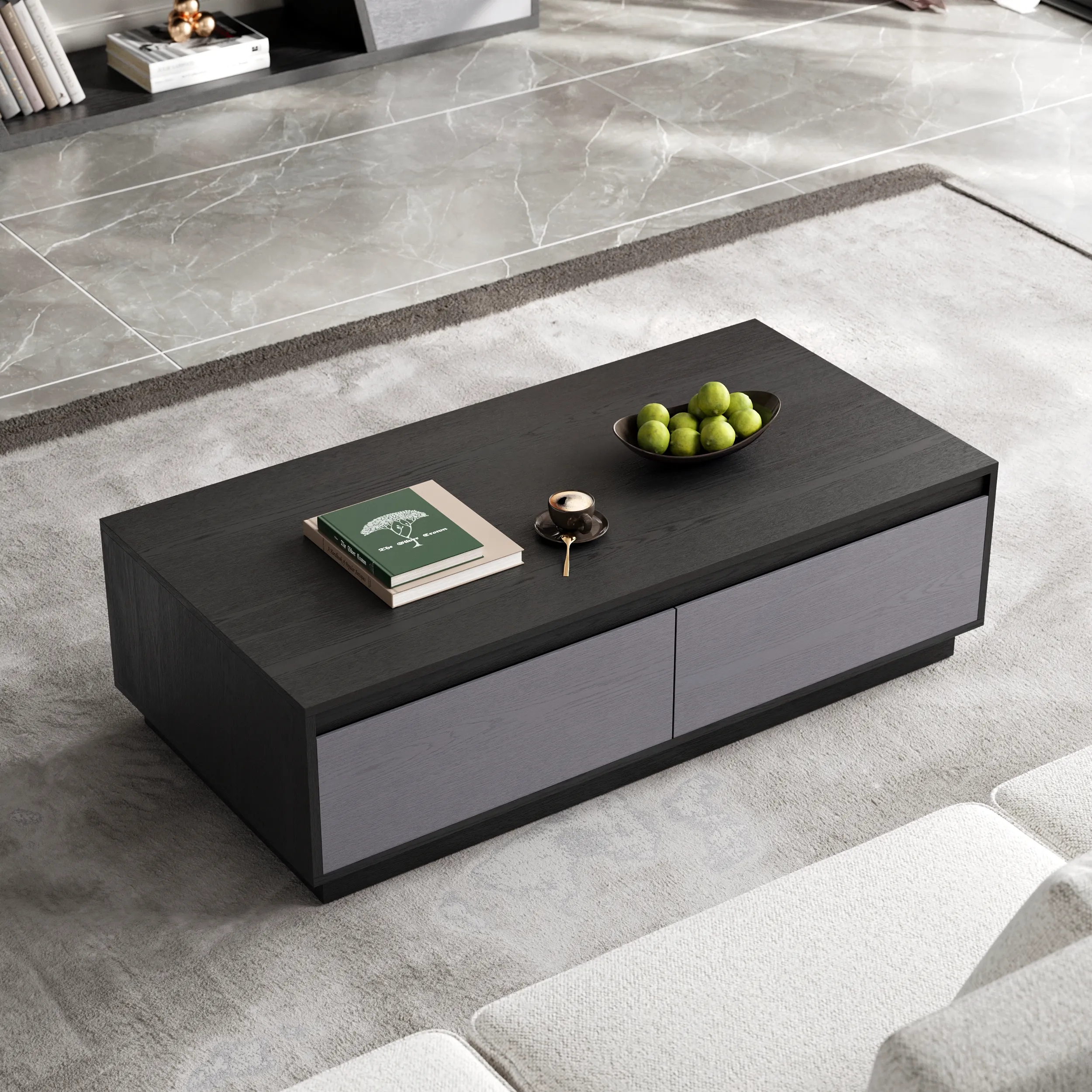 Rectangular Coffee Table with Storage - Gray