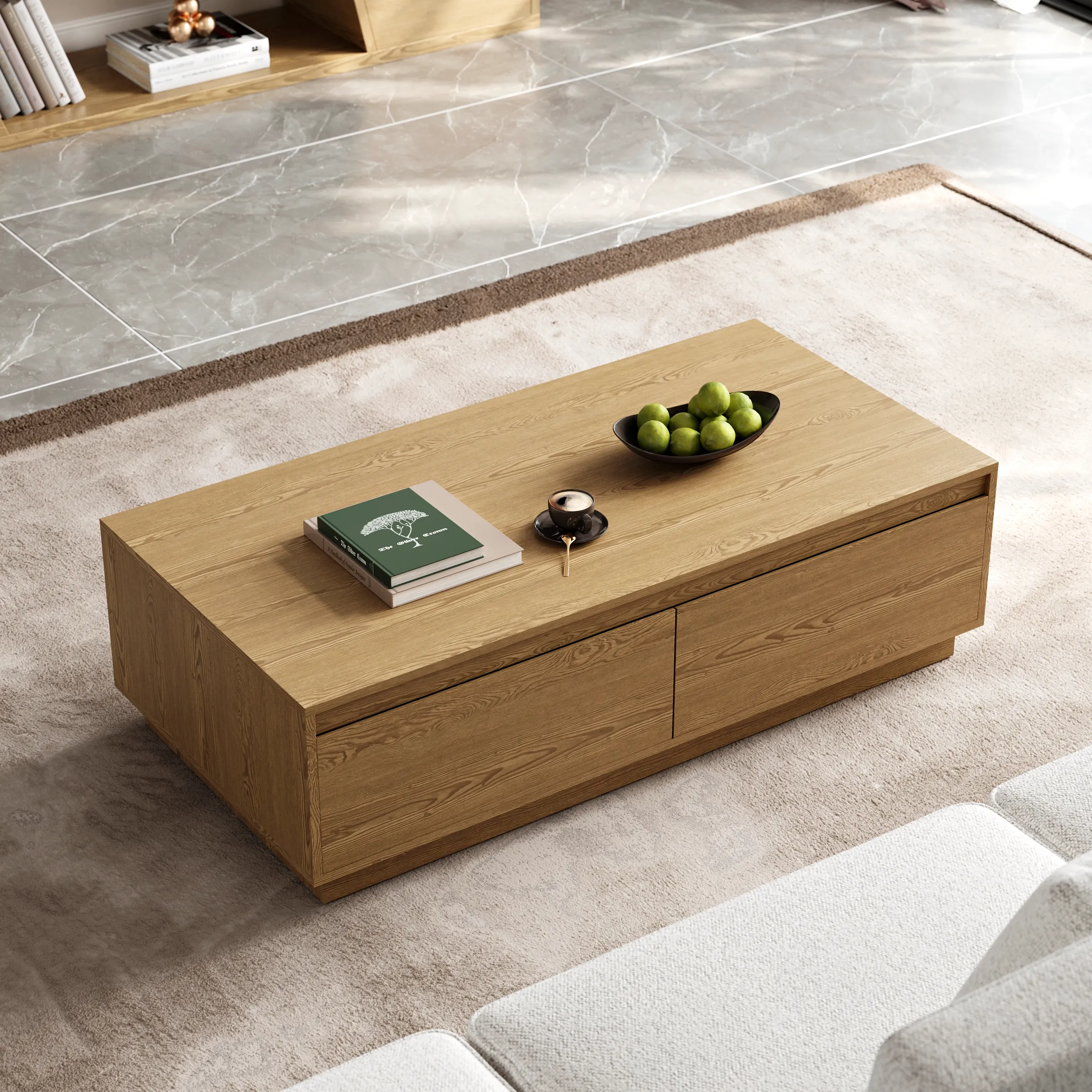 Rectangular Coffee Table with Storage - Natural