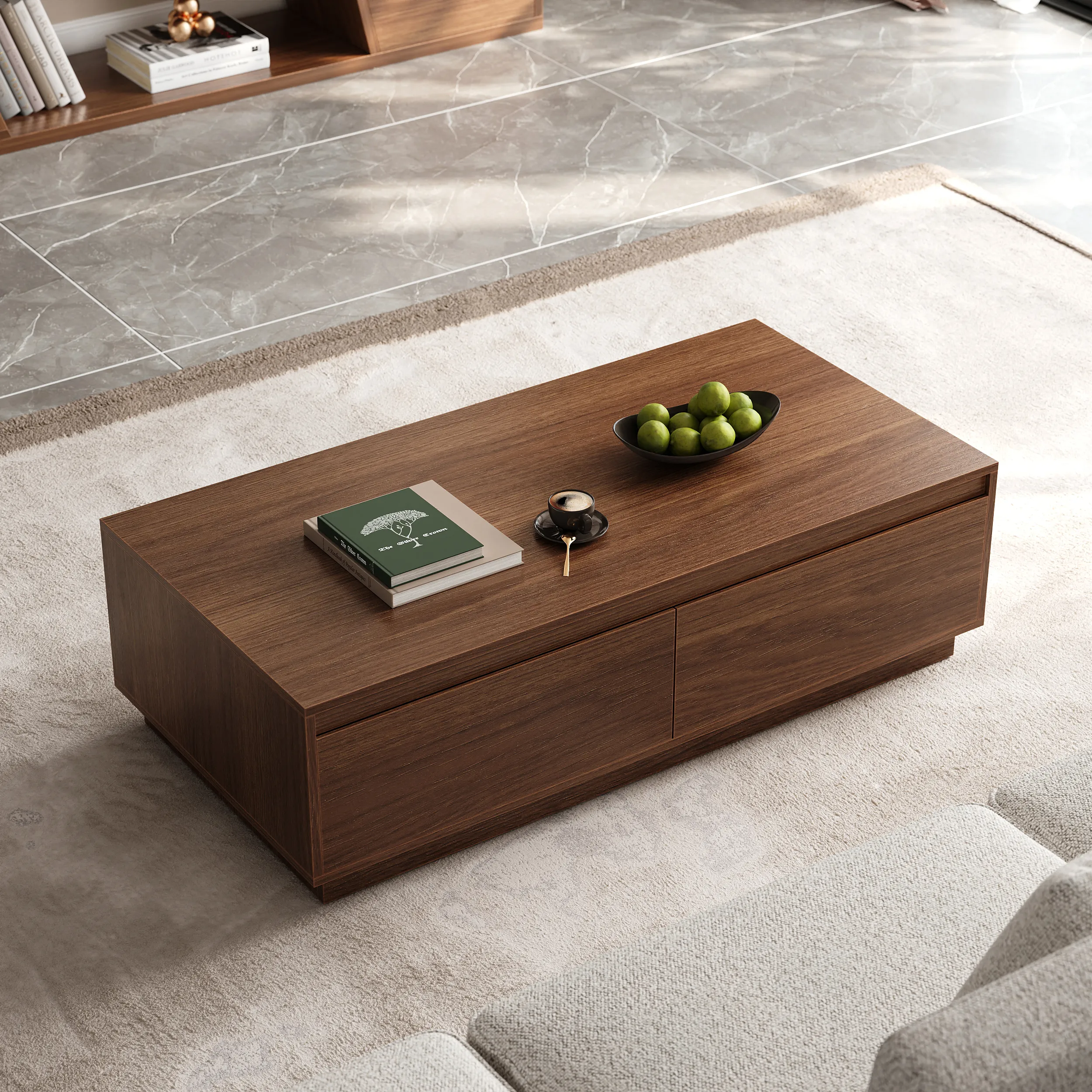 Rectangular Coffee Table with Storage - Walnut