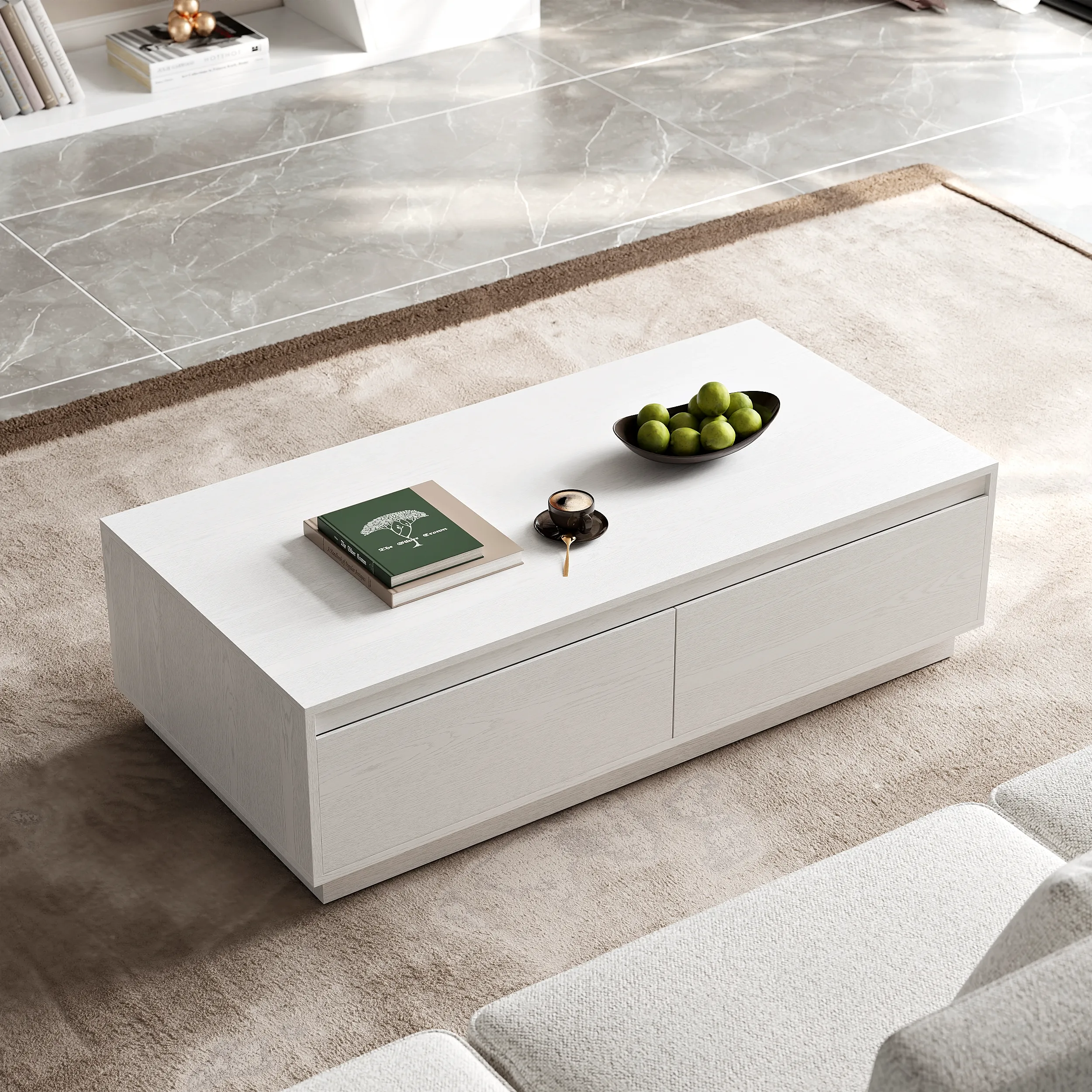 Rectangular Coffee Table with Storage - White