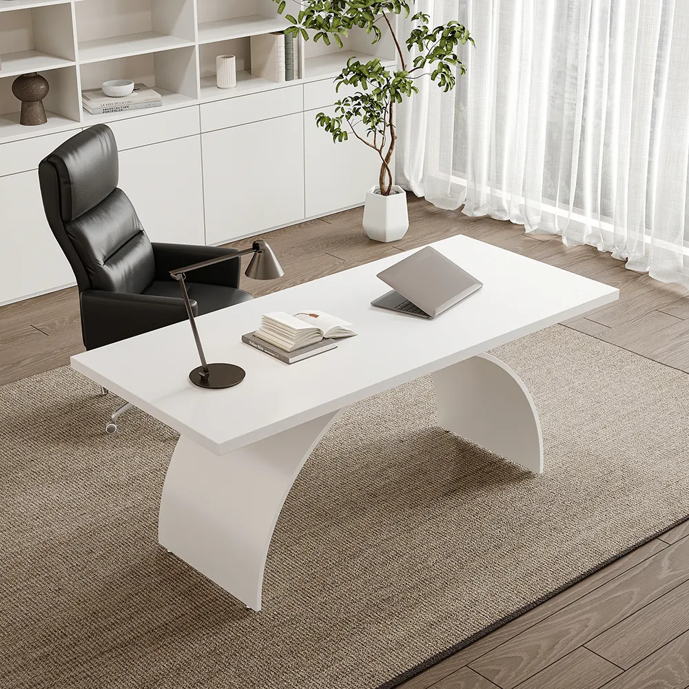 Rectangular Writing Desk with Metal Base - White, Wood