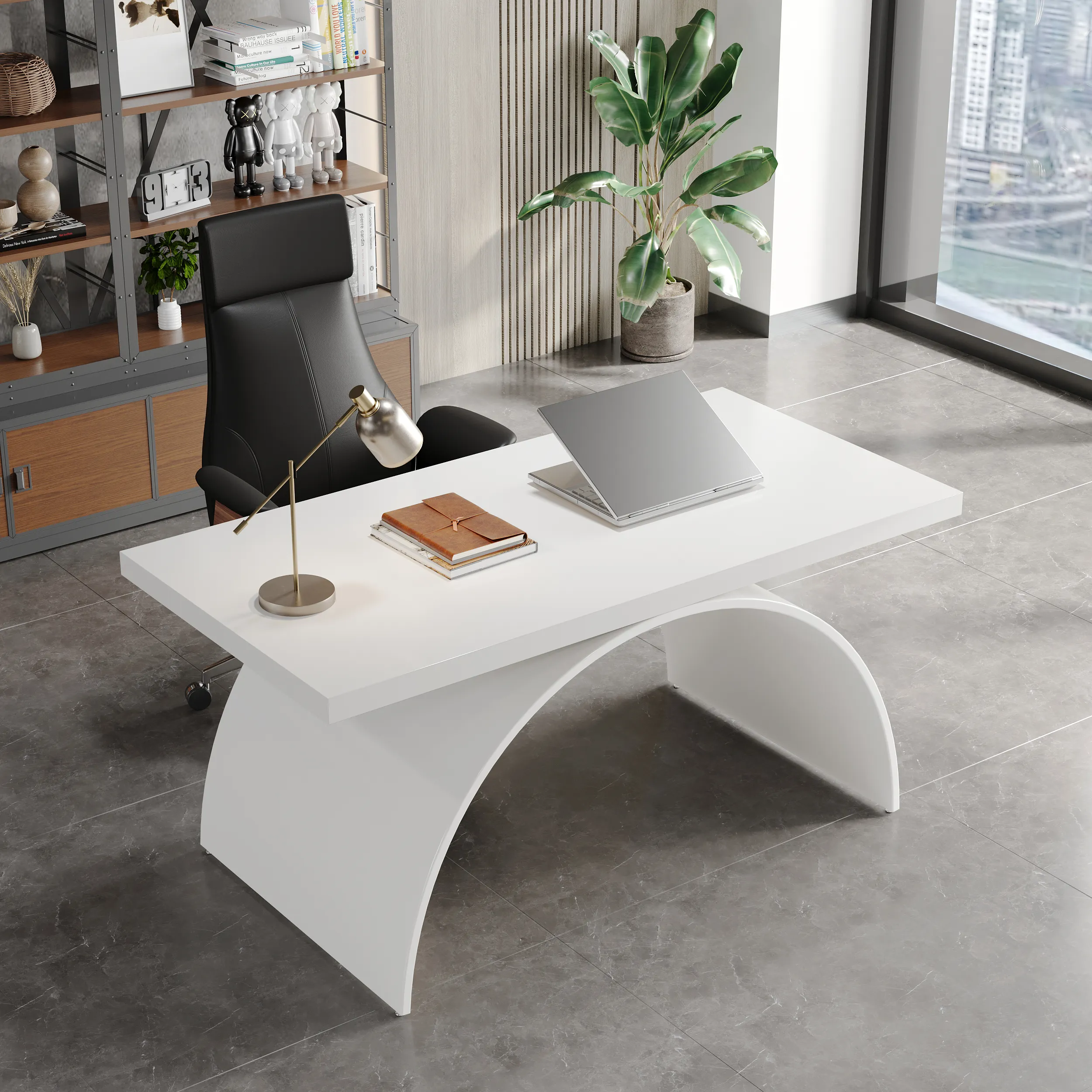 Rectangular Writing Desk with Metal Base - White, Wood