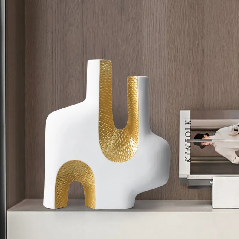 Resin Abstract Sculpture Desk Decor - White, Gold image