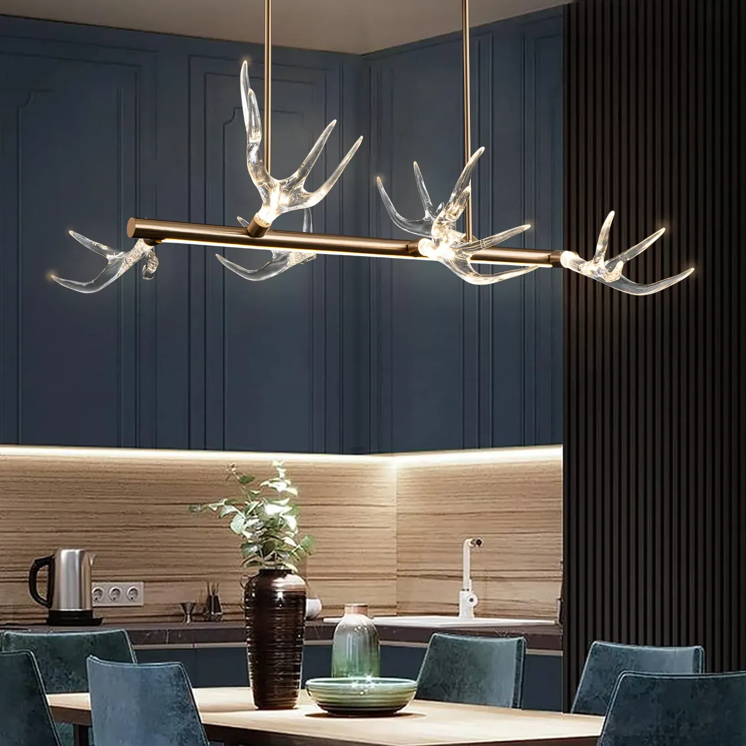 Resin Deer Horn 6-Light Chandelier - Gold image