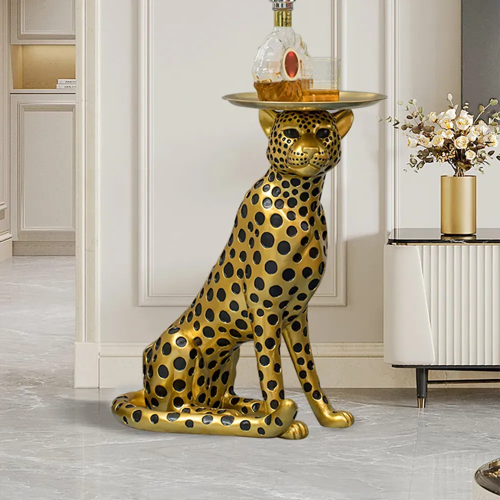 Resin Panther End Table with Tray Top - Gold, Resin