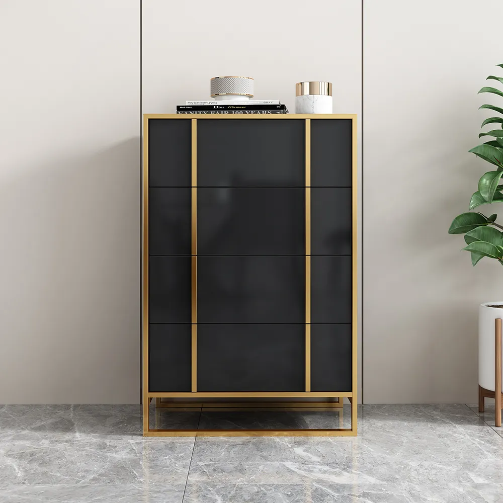 Rimh 4-Drawer Chest with Steel Legs - Black, Gold