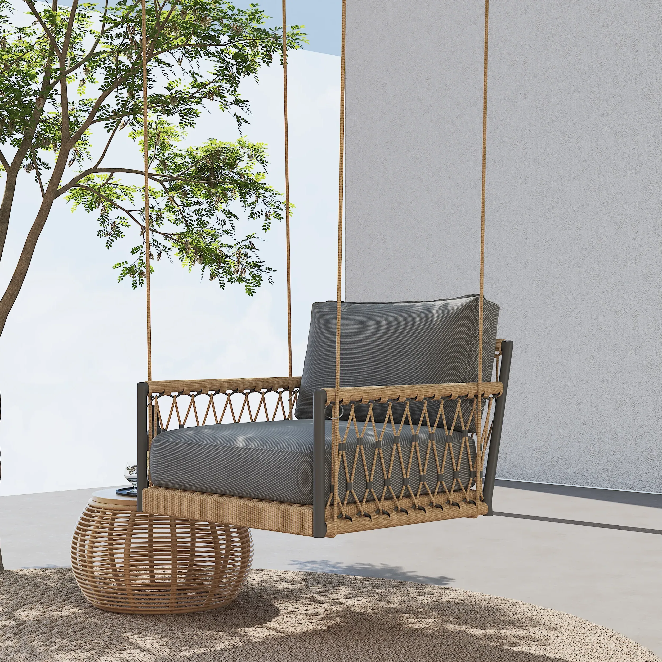 Ropipe 1-Seater Swing Chair - Khaki, Rope