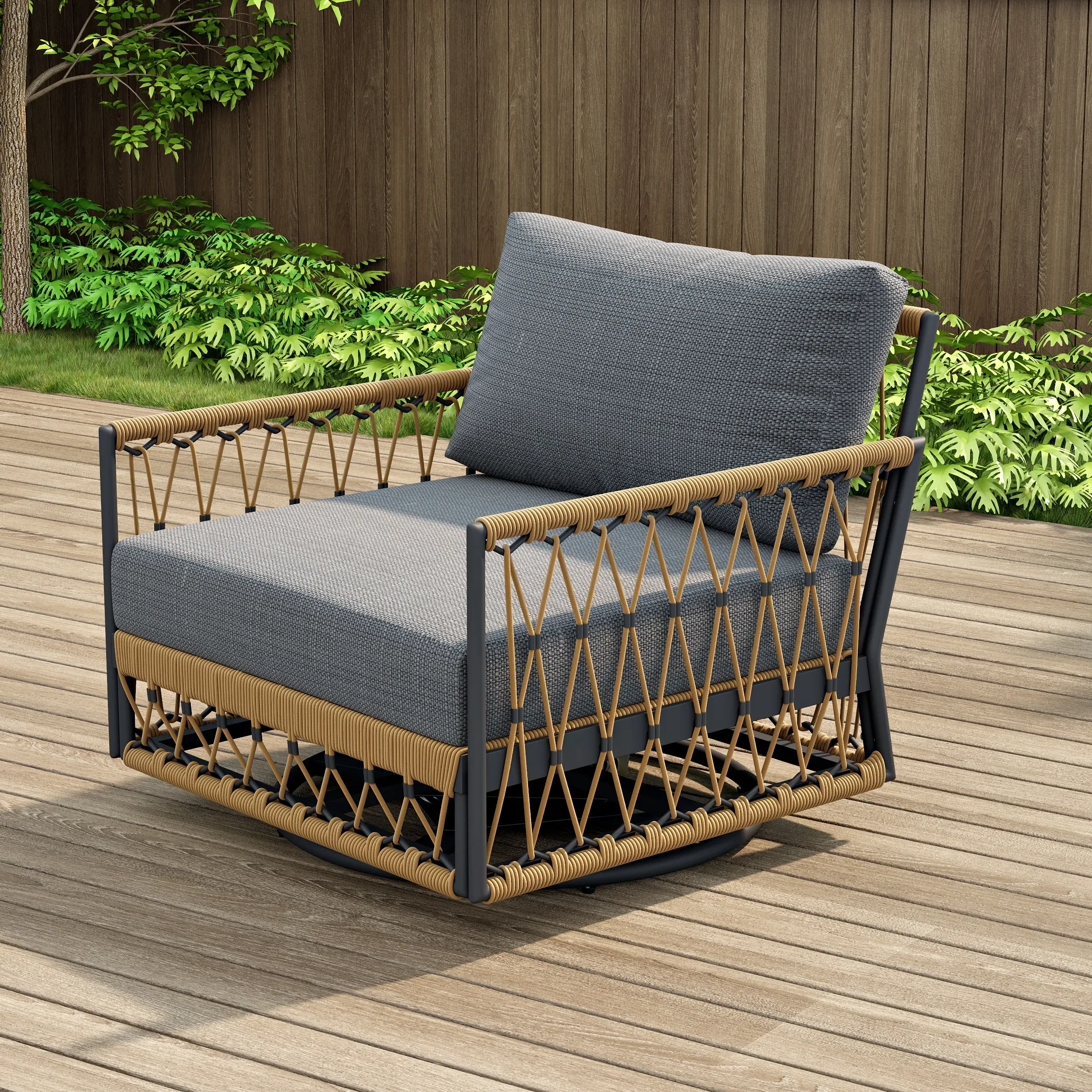 Ropipe 360 Degree Swivel Chair with Hand Woven Rope - Dark Gray image