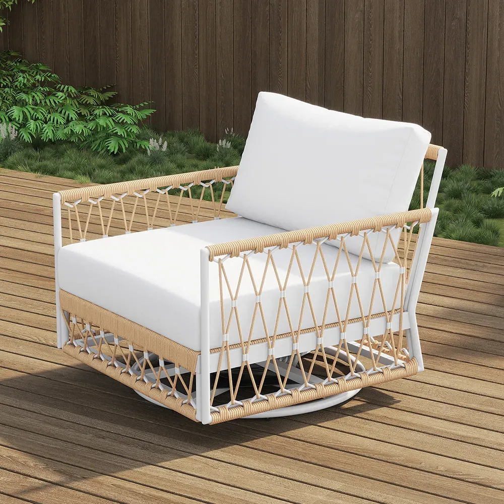 Ropipe 360 Degree Swivel Chair with Hand Woven Rope - Khaki image