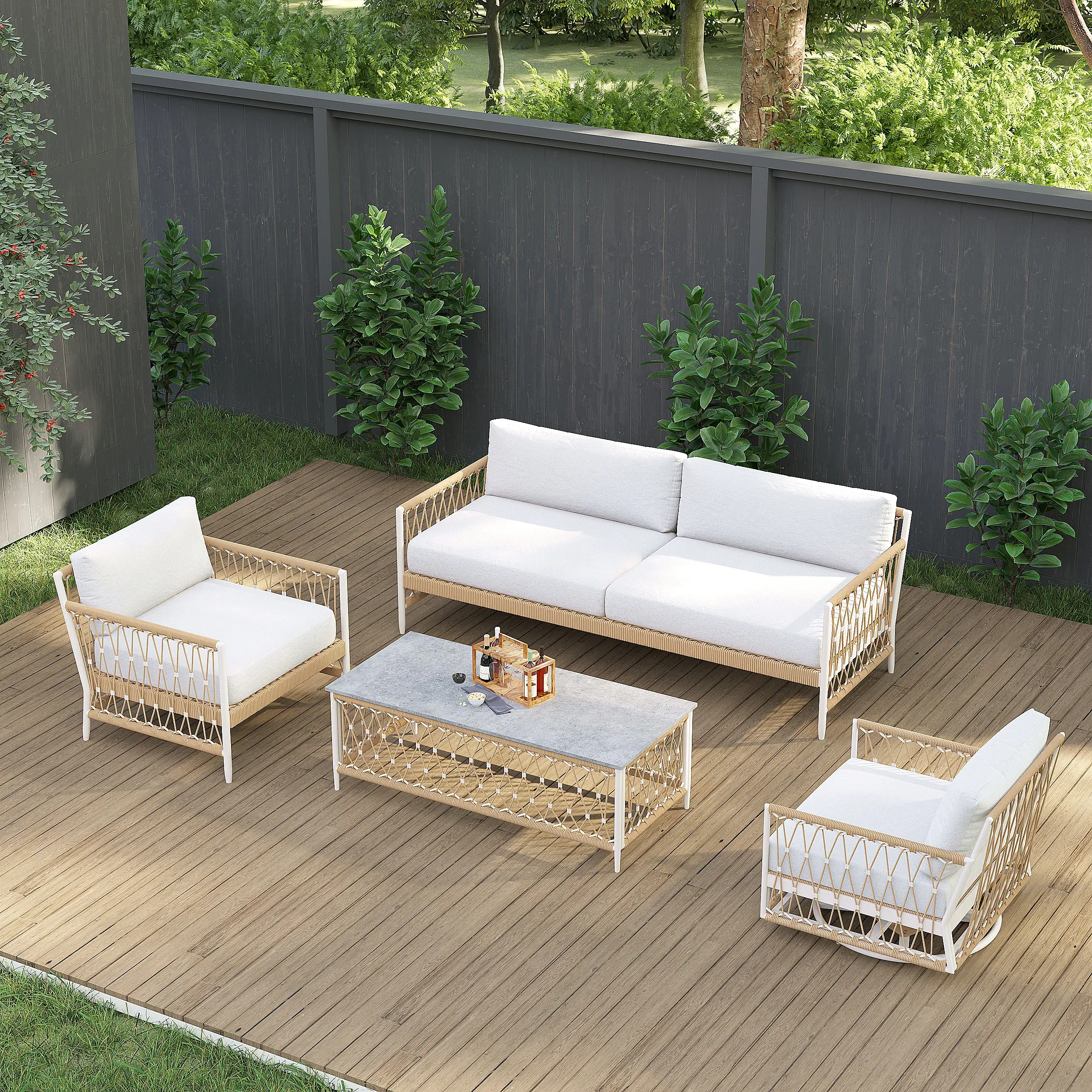 Ropipe 4-Piece Outdoor Sectional Sofa Set - Khaki, Woven Rope image