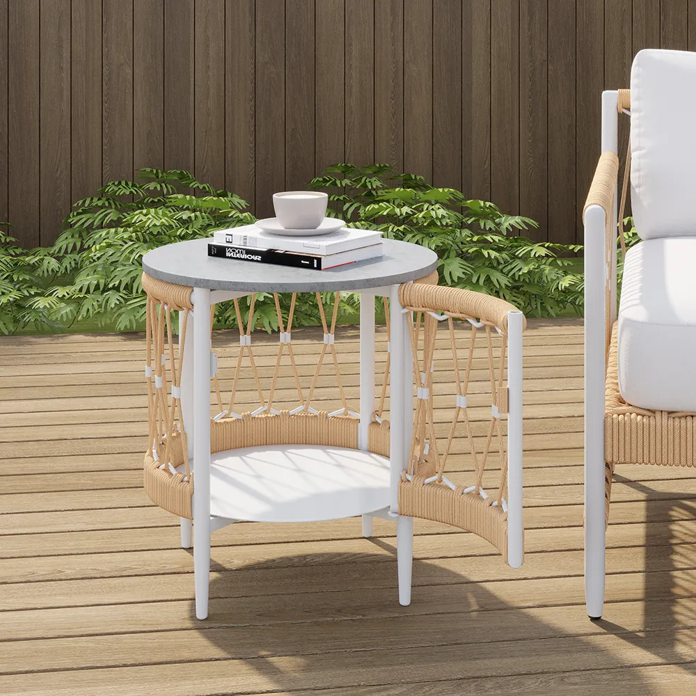 Ropipe Round Outdoor Side Table with Storage - Khaki image