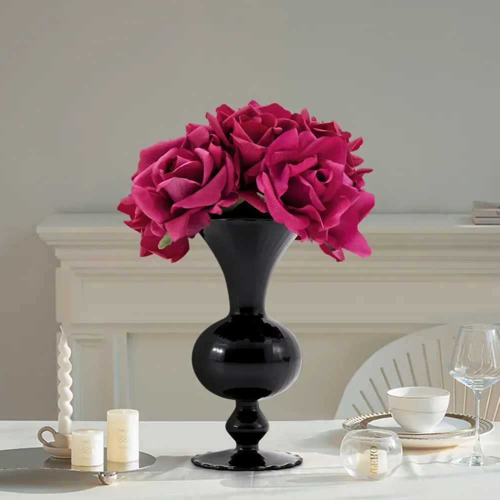 Rose Artificial Flowers Bouquet in Black Vase image