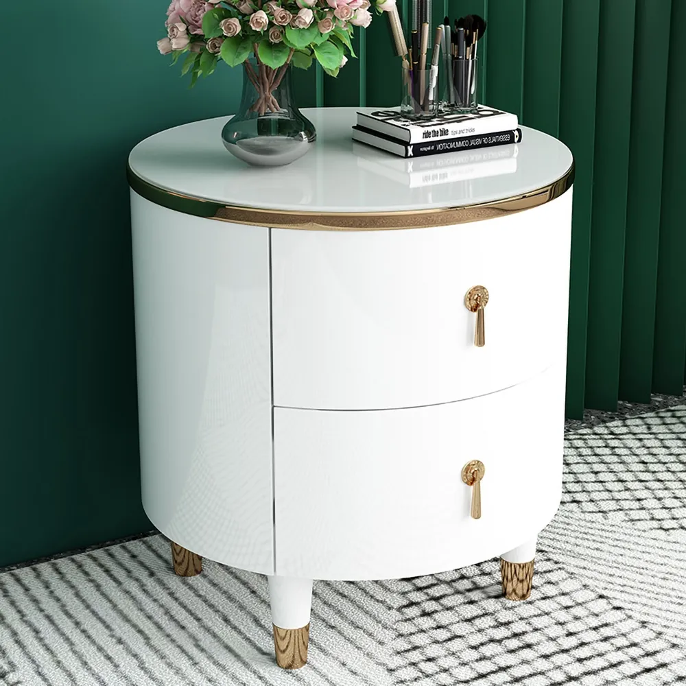 Round 2-Drawer Nightstand - White, MDF