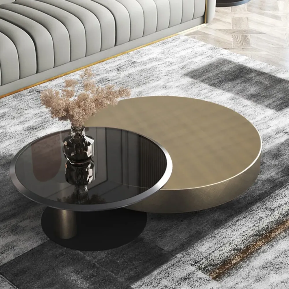 Round 2-Piece Nesting Coffee Table Set - Gold, Glass