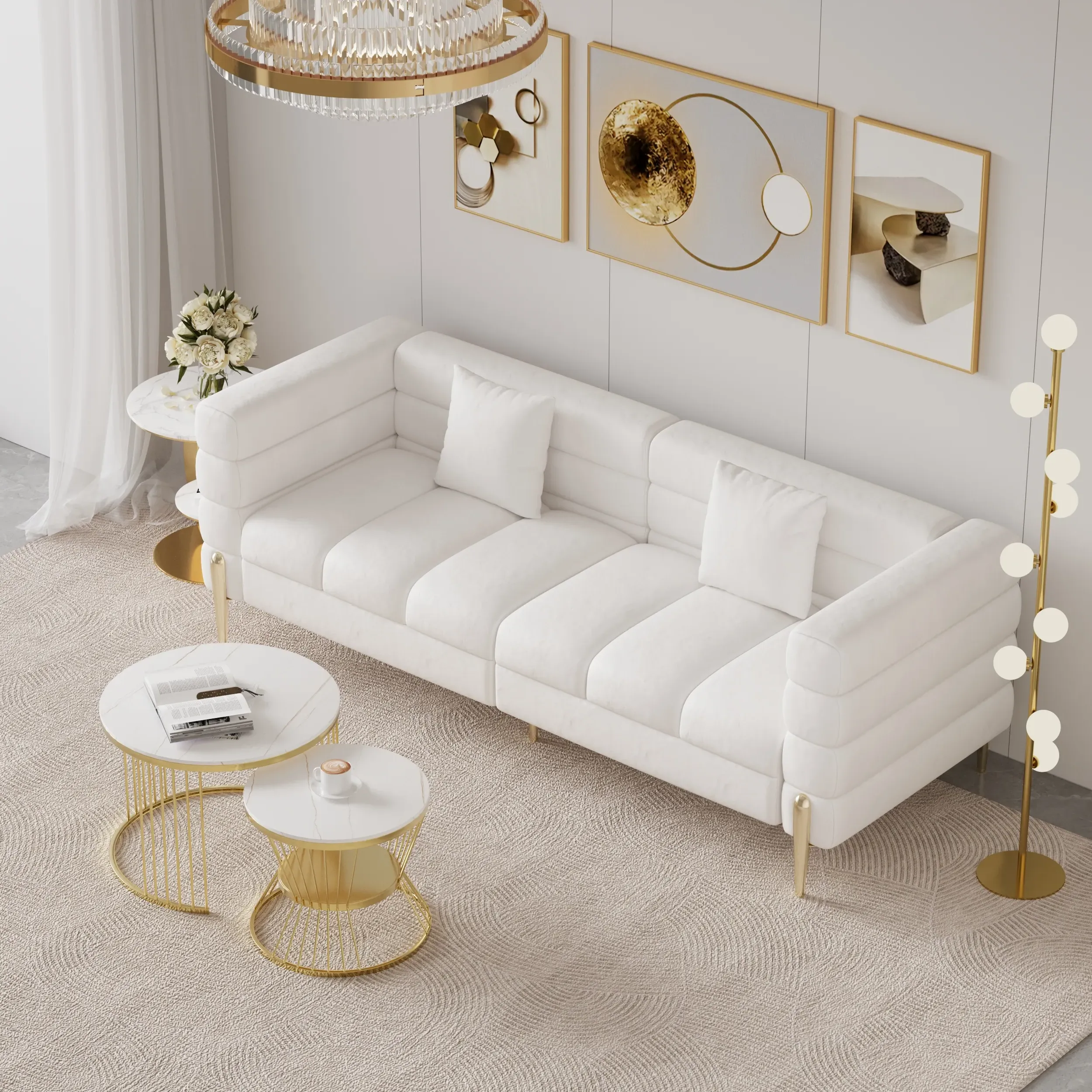 Round 2-Piece Nesting Coffee Table Set - White, Sintered Stone