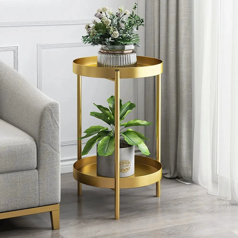 Round 2-Tiered Plant Stand Small - Gold, Metal image