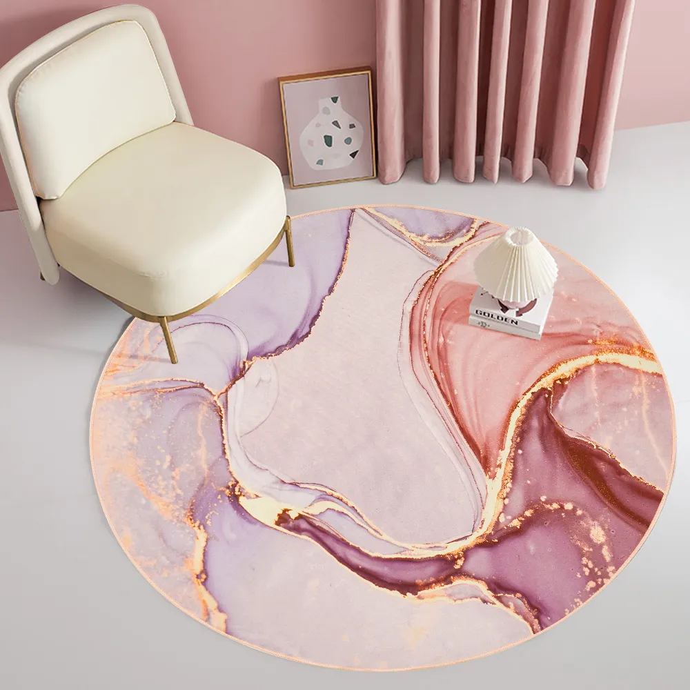 Round Area Rug Abstract Pattern - Pink, Polyester