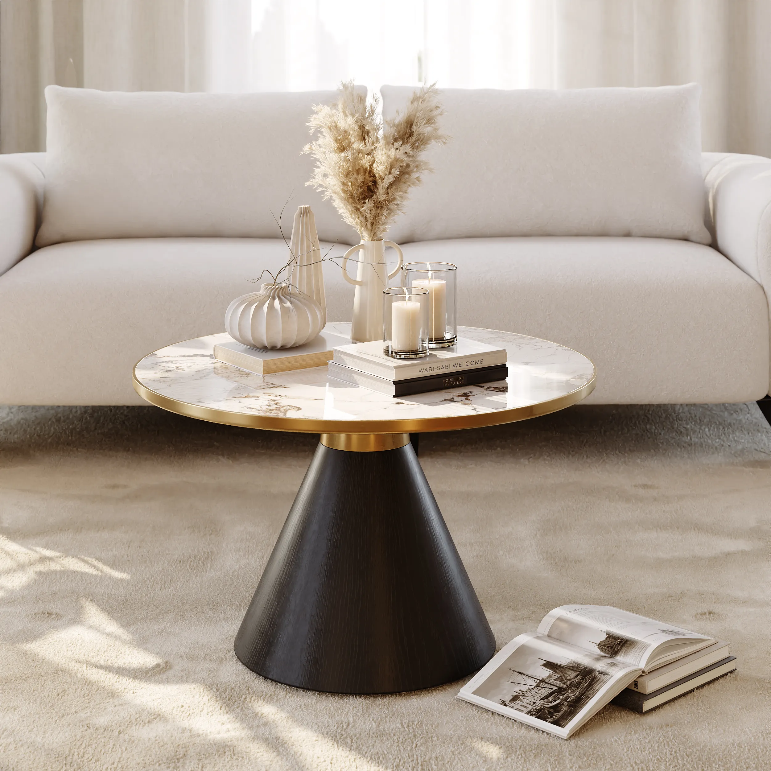 Round Coffee Table - Black, Sintered Stone image