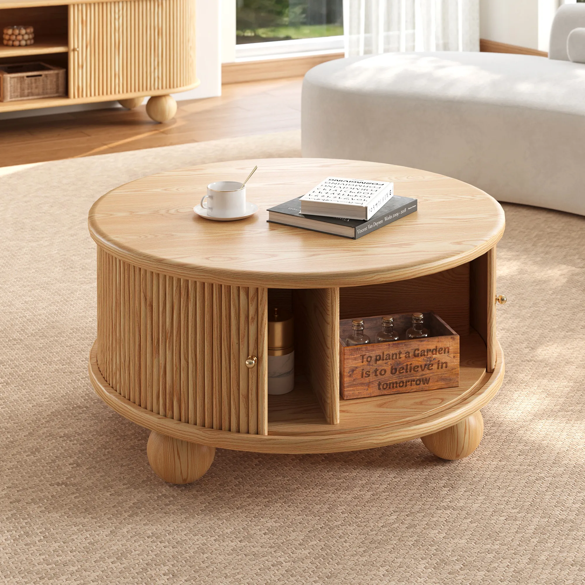 Round Coffee Table with Storage - Ash image