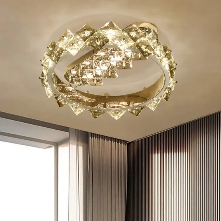 Round Crystal Flush Mount LED Ceiling Light - Silver Chrome