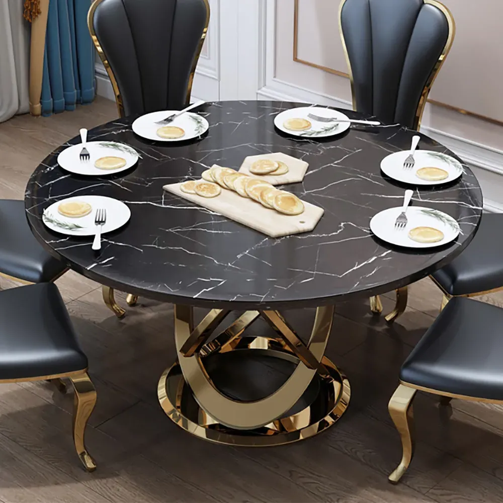 Round Dining Table - Black, Marble