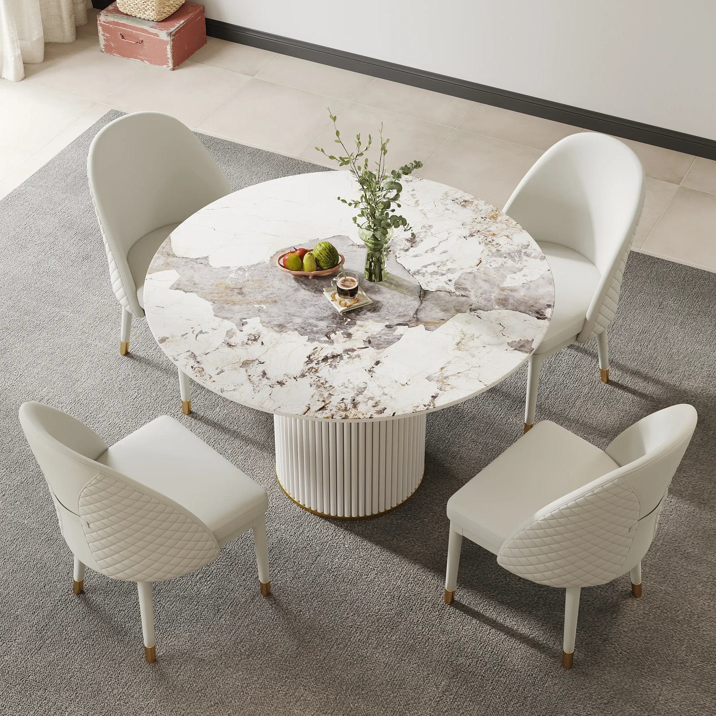 Round Dining Table for 4 - White, Sintered Stone image