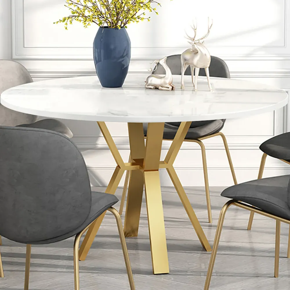 Round Dining Table - White, Faux Marble