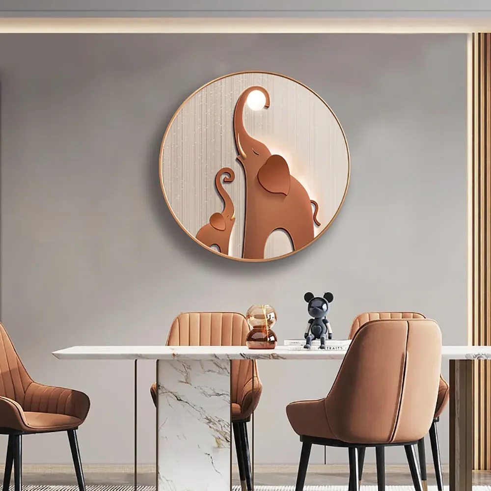 Round Elephant 3D Wall Decor - Brown, Aluminium Alloy image