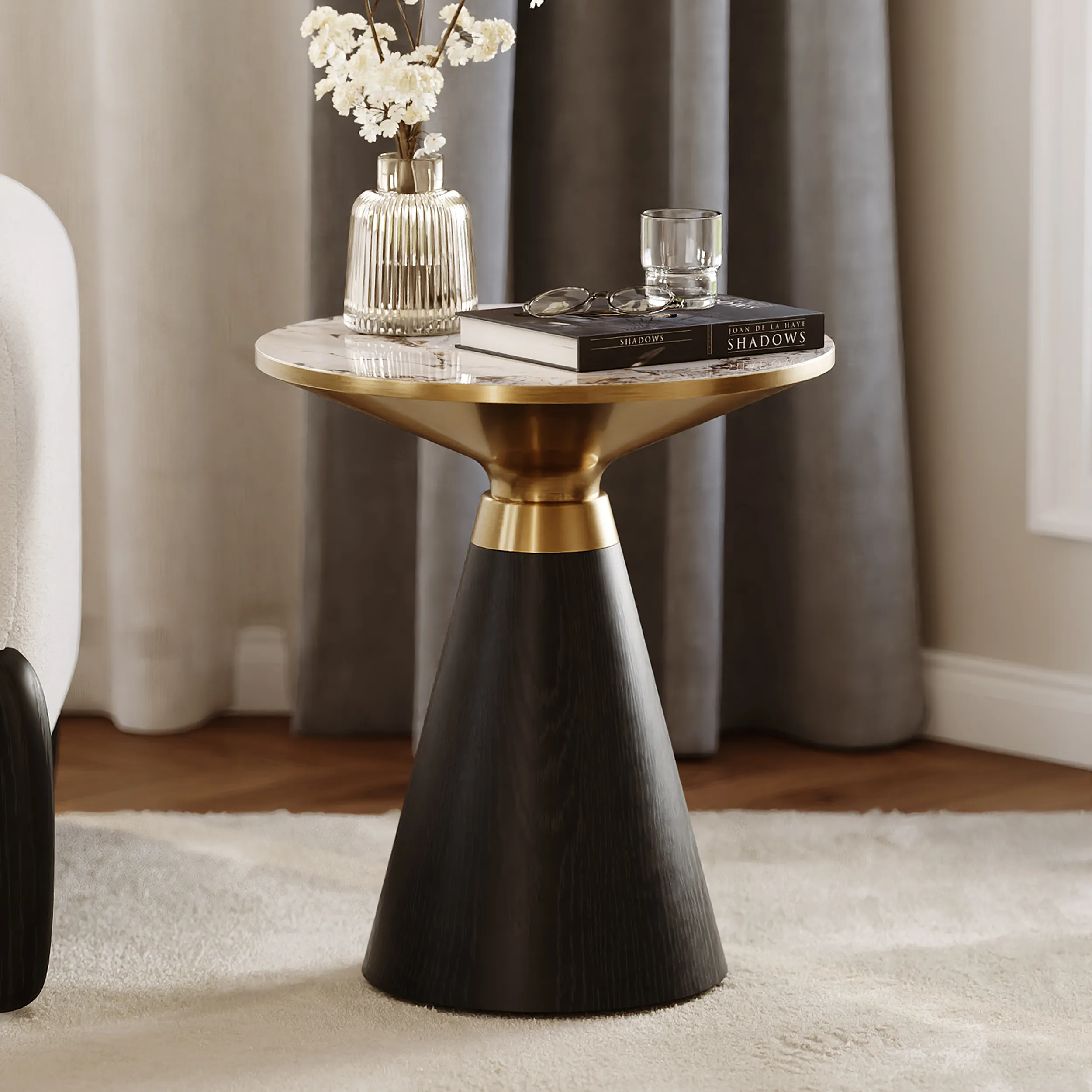 Round End Table - Black, Sintered Stone image