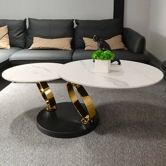 Round Extendable Coffee Table - White, Sintered Stone