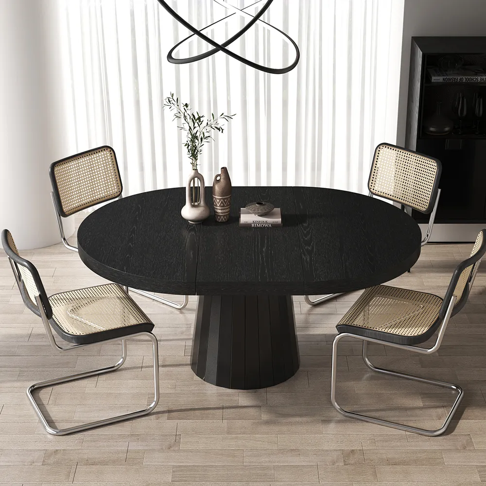 Round Extendable Dining Table - Black, Oak
