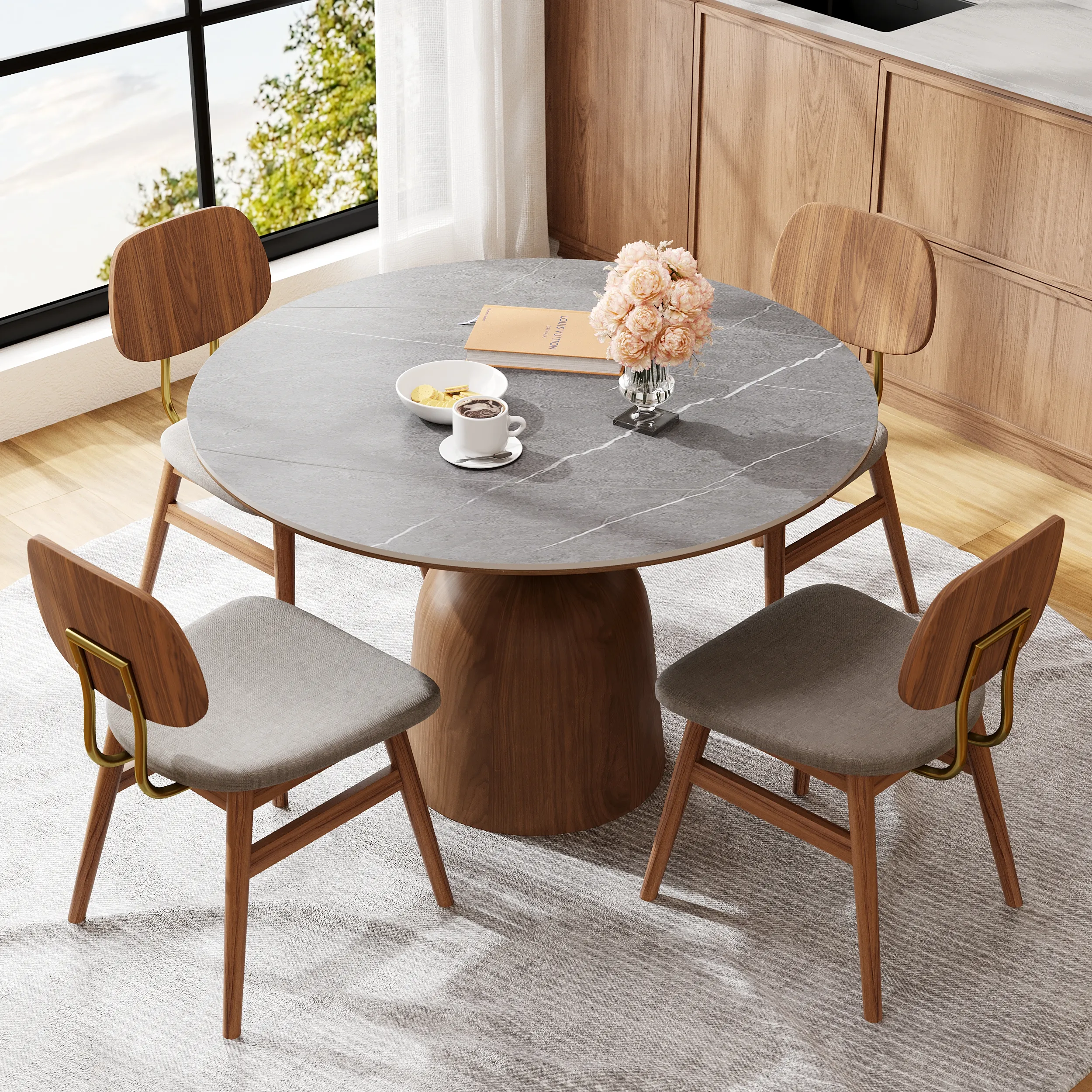 Round Extendable Dining Table for 6 People - Grey image