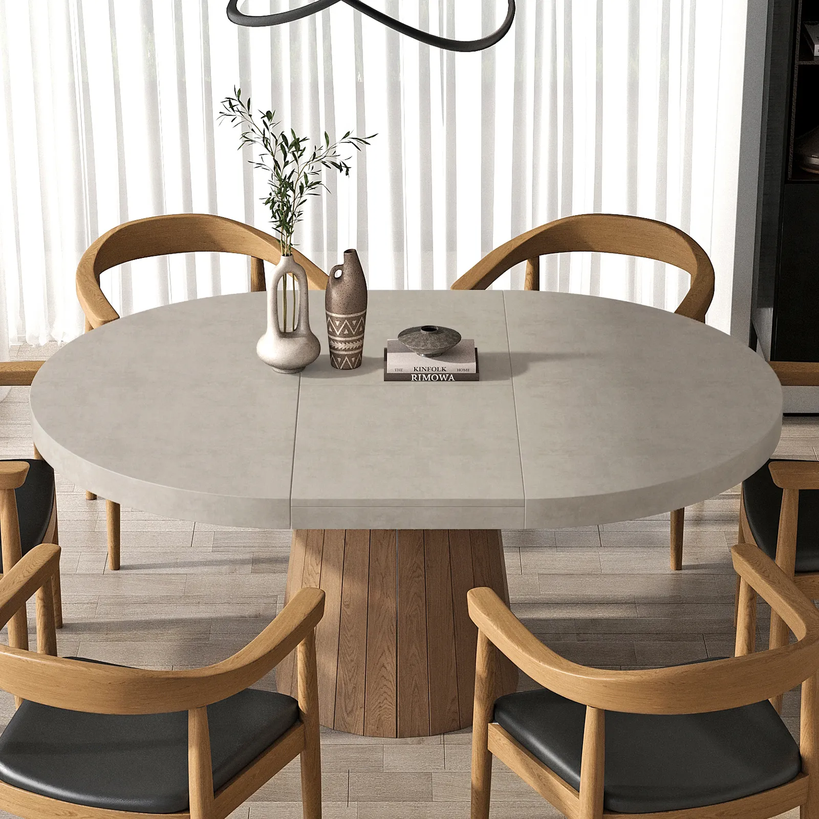 Round Extendable Dining Table - Gray, Walnut image